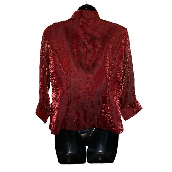 Alex Evenings Iridescent Wrap Jacket Top Beaded Frog Closure Red Holidays Sz L - Picture 2 of 15
